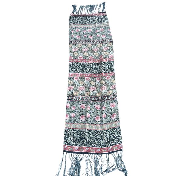 SALDARINI 100% Silk Floral Botanical Fringe Scarf Wrap Made in Italy - Picture 14 of 15